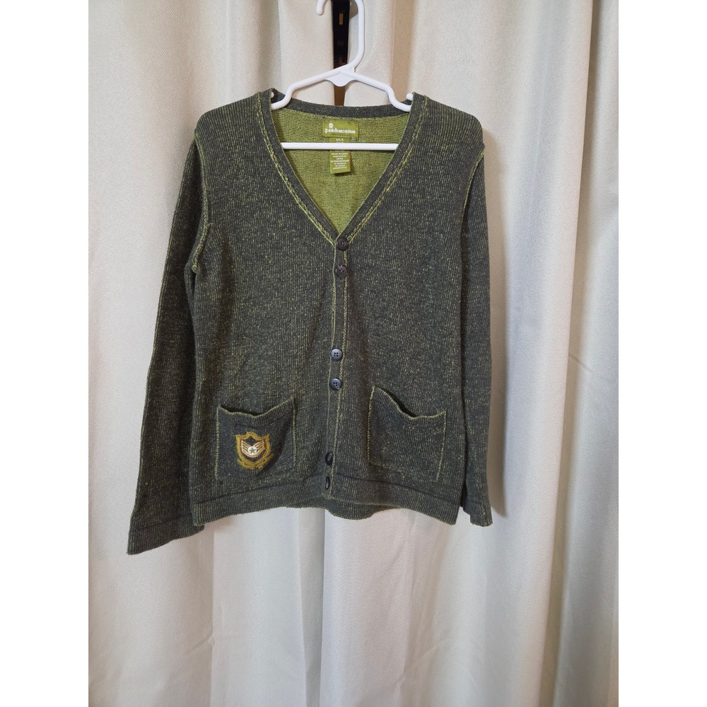 Pandemonium Boys Olive Green Marl Knit Cardigan Sweater Size 5 Crest Patch